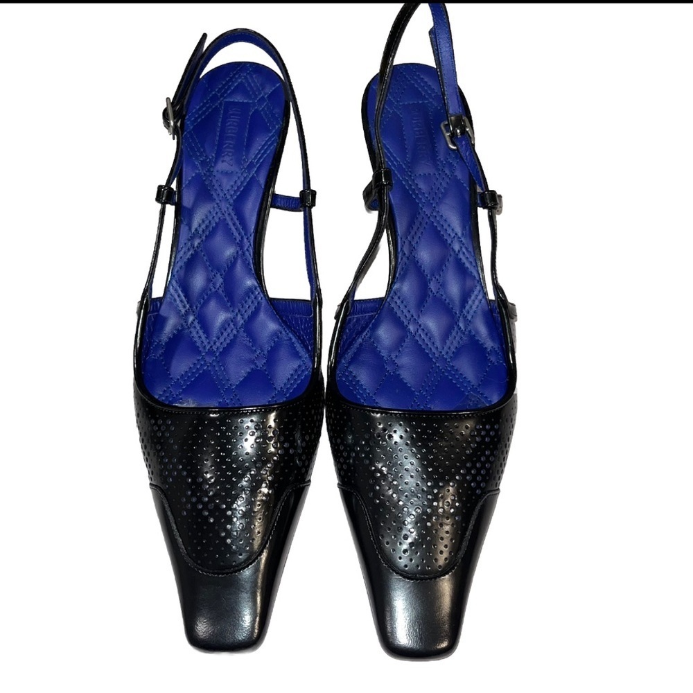 Burberry Chisel Slingback Kitten Heels Black Perforated Leather Preppy EU38 US8 - Picture 3 of 11